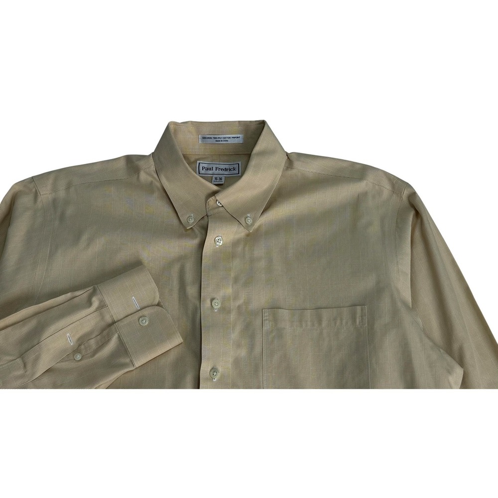 Paul Fredrick Dress Shirt Mens 16 36/37 Beige Check Non Iron Classic Long Sleeve